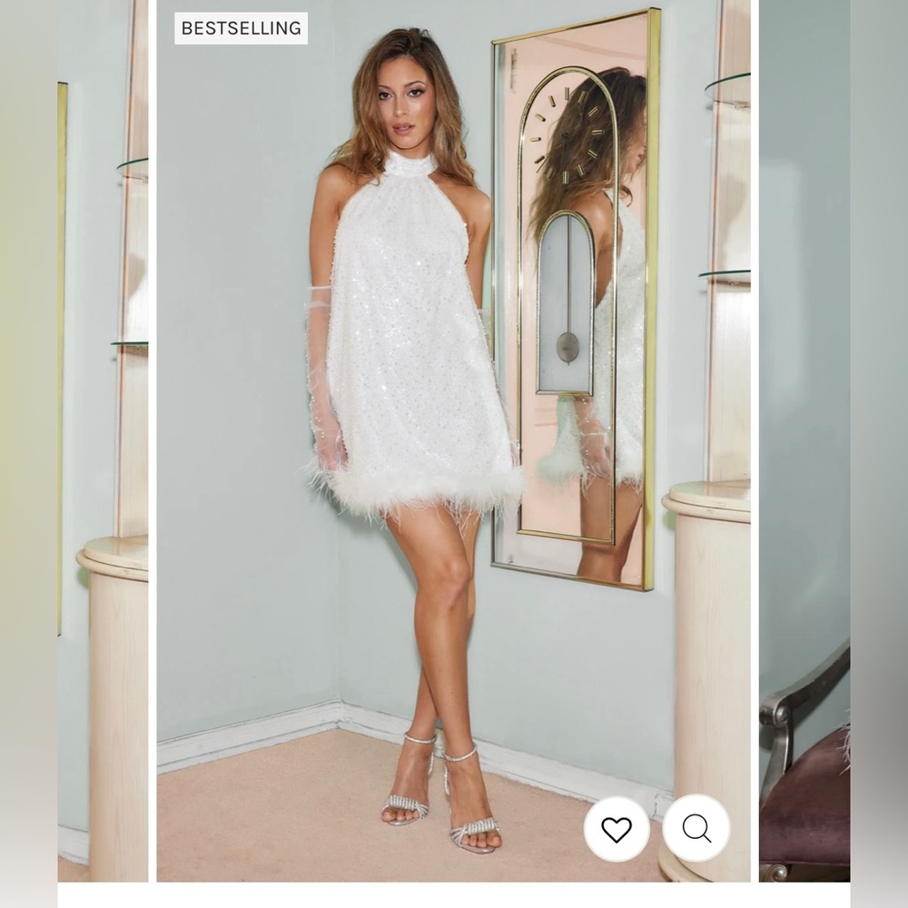12th Tribe Raelynn White Mini Dress with Feather Trim Bridal Wedding